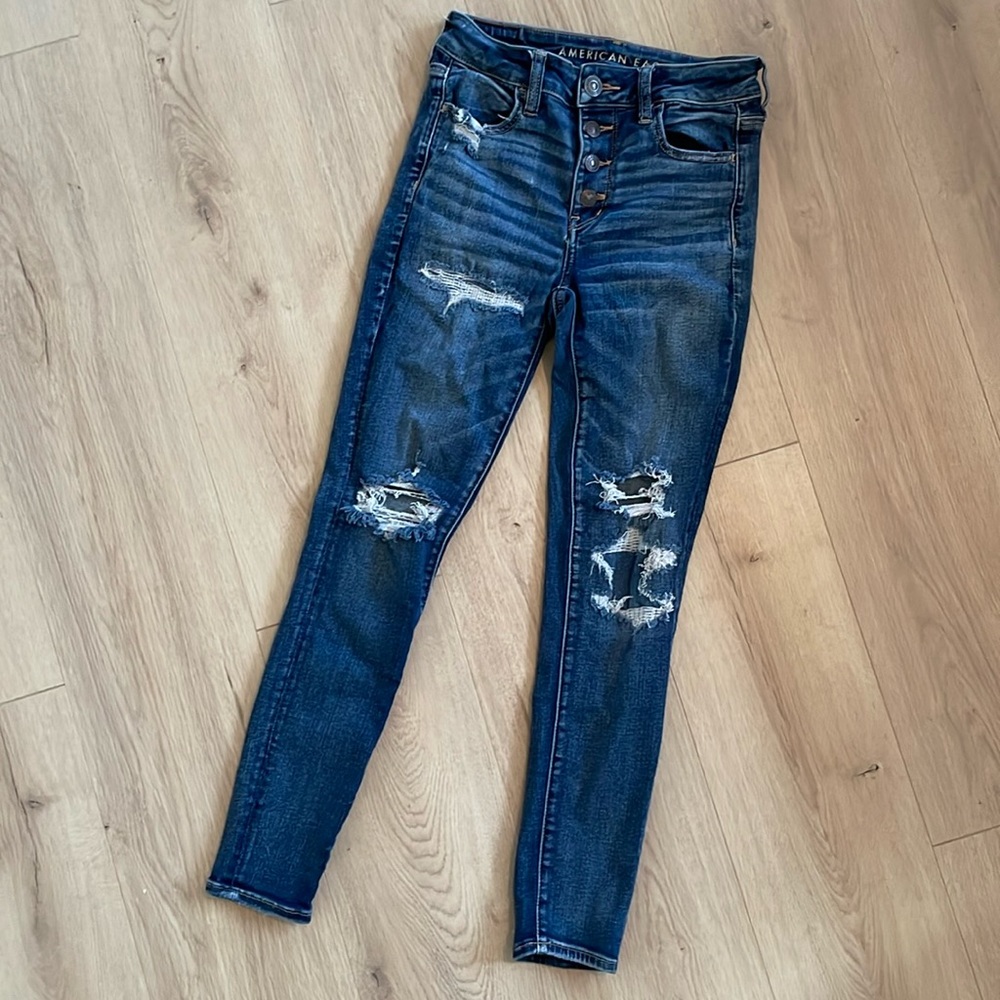 American Eagle Next Level Stretch High Rise Jegging Button Fly Med/Dark Wash